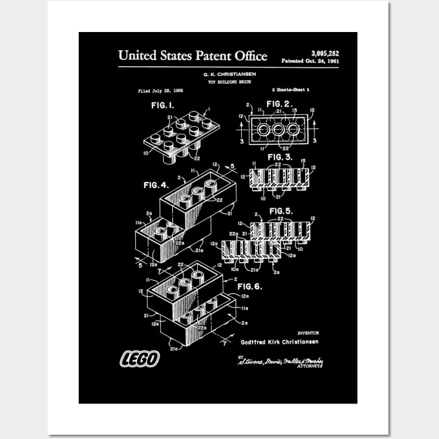 Lego Brick Patent White Wall Art by Luve